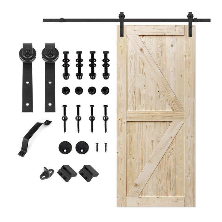 S&Z TOPHAND Paneled Wood Unfinished Barn Door with Installation